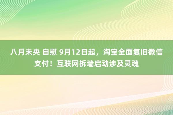 八月未央 自慰 9月12日起，淘宝全面复旧微信支付！互联网拆墙启动涉及灵魂