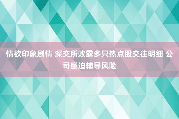 情欲印象剧情 深交所败露多只热点股交往明细 公司蹙迫辅导风险