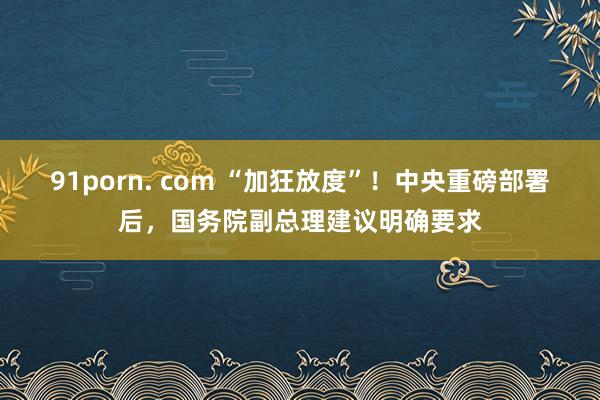 91porn. com “加狂放度”！中央重磅部署后，国务院副总理建议明确要求